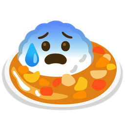 Curry rice and Anxious face with sweat