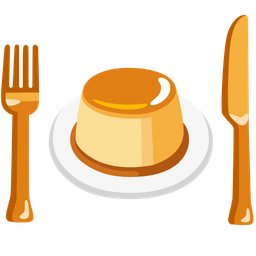 Custard and Fork and knife with plate