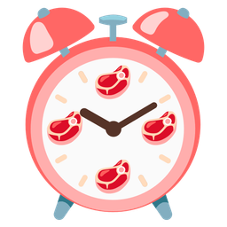 cut of meat and alarm clock