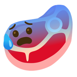 cut of meat and anxious face with sweat