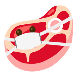 cut of meat and face with medical mask