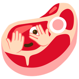 cut of meat and face with peeking eye