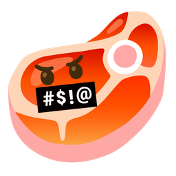 cut of meat and face with symbols on mouth