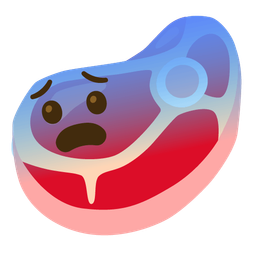 cut of meat and fearful face