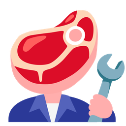 cut of meat and hammer and wrench