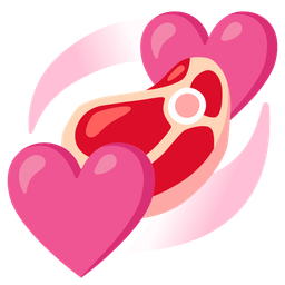 cut of meat and revolving hearts