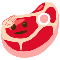 cut of meat and saluting face