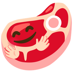 cut of meat and smiling face with open hands