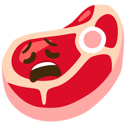 cut of meat and weary face