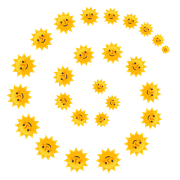 cyclone and sun with face