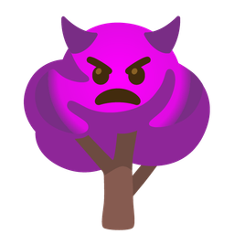 deciduous tree and angry face with horns