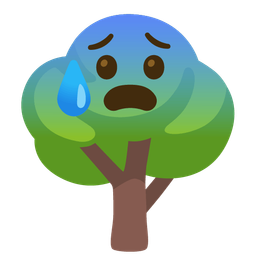 deciduous tree and anxious face with sweat