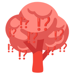 deciduous tree and exclamation question mark