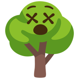 deciduous tree and face with crossed-out eyes