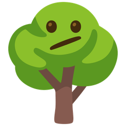 deciduous tree and face with diagonal mouth