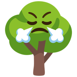 deciduous tree and face with steam from nose