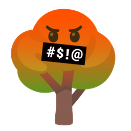 deciduous tree and face with symbols on mouth