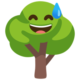 Deciduous tree and Grinning face with sweat