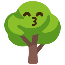 Deciduous tree and Kissing face with smiling eyes