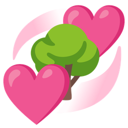 deciduous tree and revolving hearts