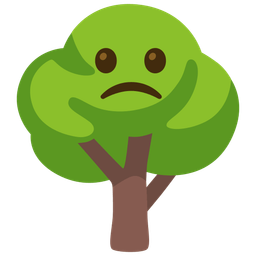 deciduous tree and slightly frowning face