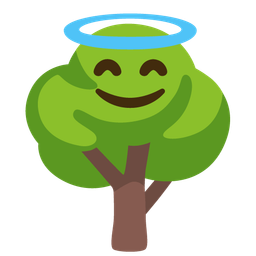 Deciduous tree and Smiling face with halo