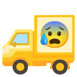 delivery truck and anxious face with sweat