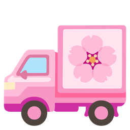 delivery truck and cherry blossom