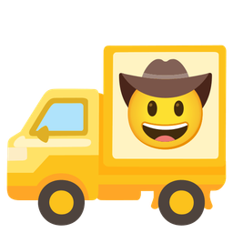 delivery truck and cowboy hat face