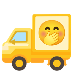 delivery truck and face with hand over mouth