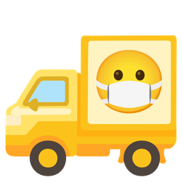 delivery truck and face with medical mask