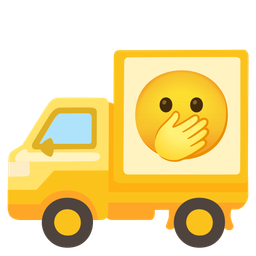 delivery truck and face with open eyes and hand over mouth