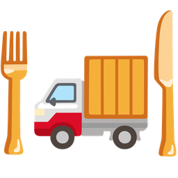 delivery truck and fork and knife with plate