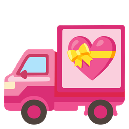 delivery truck and heart with ribbon