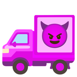 delivery truck and smiling face with horns