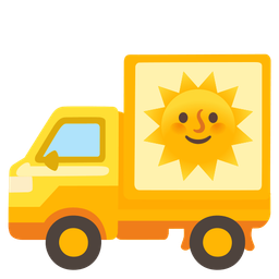 delivery truck and sun with face