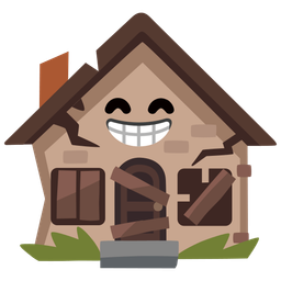 Derelict house and Beaming face with smiling eyes