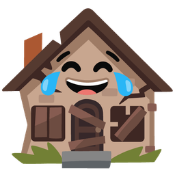 Derelict house and Face with tears of joy