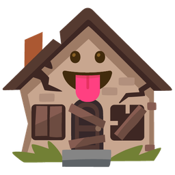 Derelict house and Face with tongue