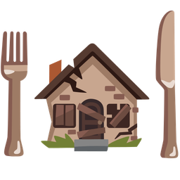 Derelict house and Fork and knife with plate