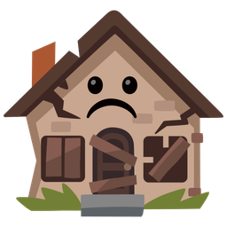 Derelict house and Frowning face