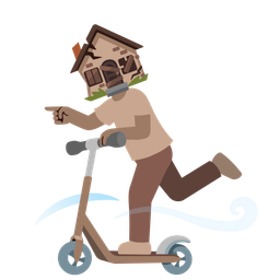 Derelict house and Kick scooter