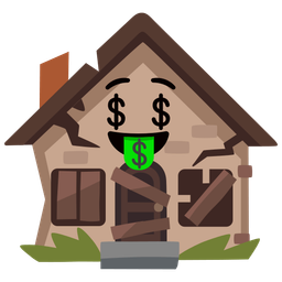 Derelict house and Money-mouth face