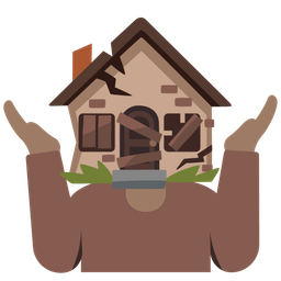 Derelict house and Person shrugging