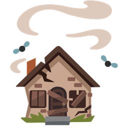 Derelict house and Pile of poo