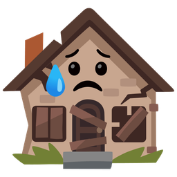 Derelict house and Sad but relieved face