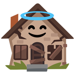 Derelict house and Smiling face with halo