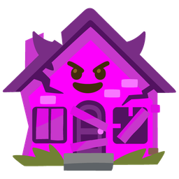 Derelict house and Smiling face with horns