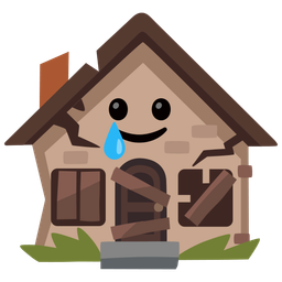 Derelict house and Smiling face with tear