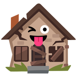 Derelict house and Winking face with tongue